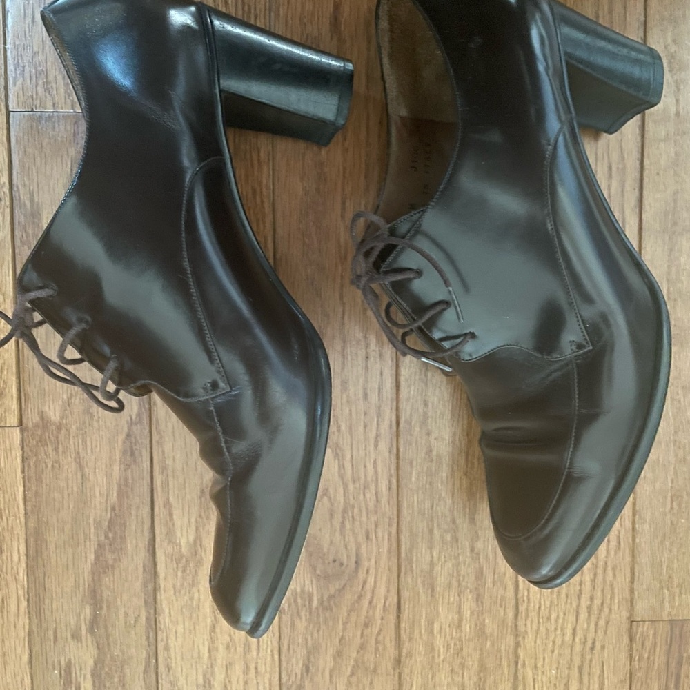 Coach Lace Up Brown Leather Block Heeled Oxford Dress Ankle Boots Size 7.5 - Picture 1 of 7